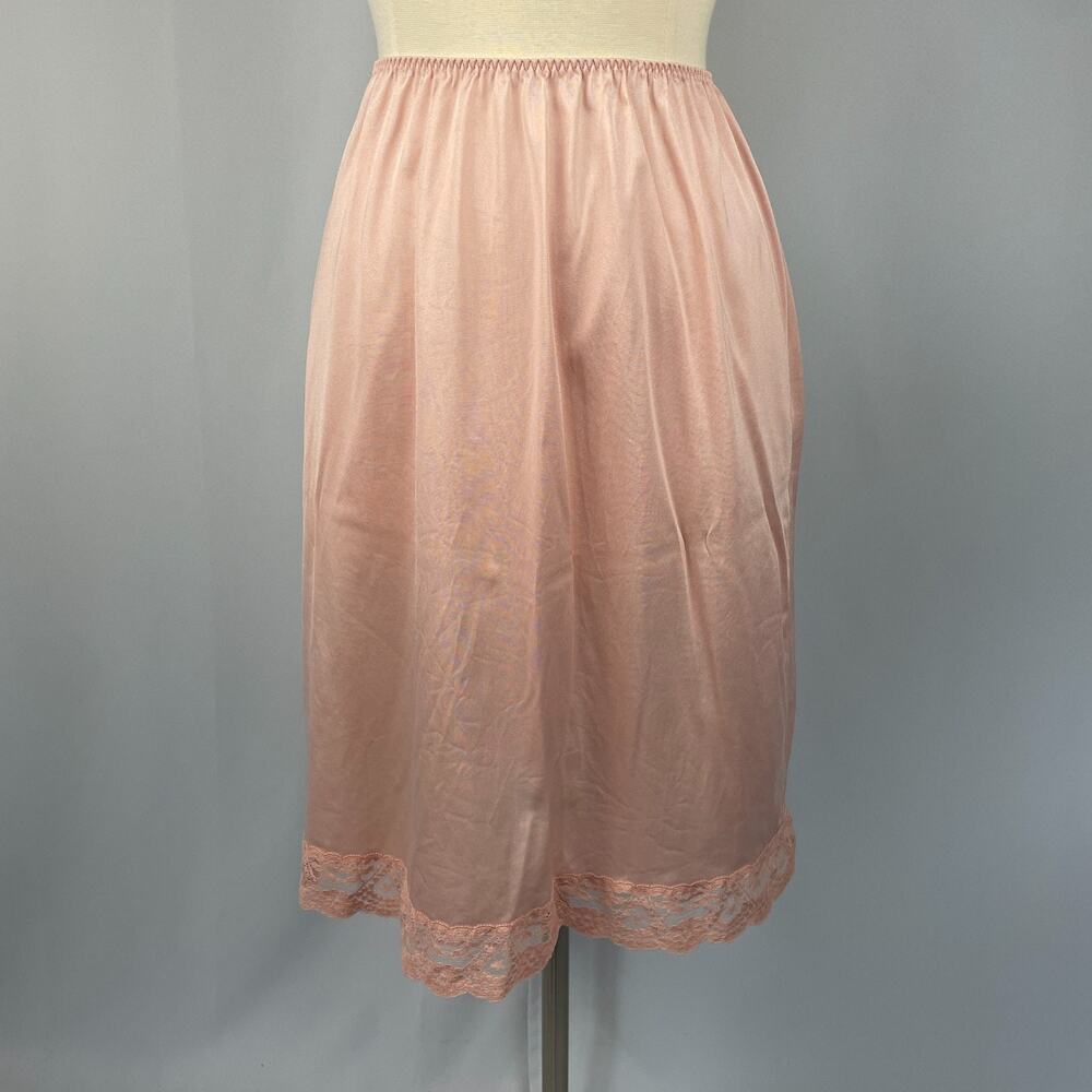 Vintage Vassarette Half Slip Skirt Size Large Pink Pastel Lace Trim Silky Satin